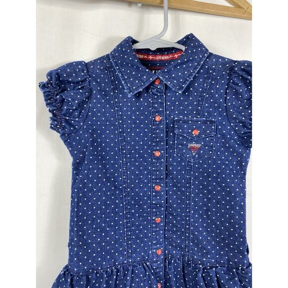 Guess Jeans Denim Dress Girls Size 5 Button Up Ruffle Hem Polka Dot Y2K Retro - Picture 5 of 11